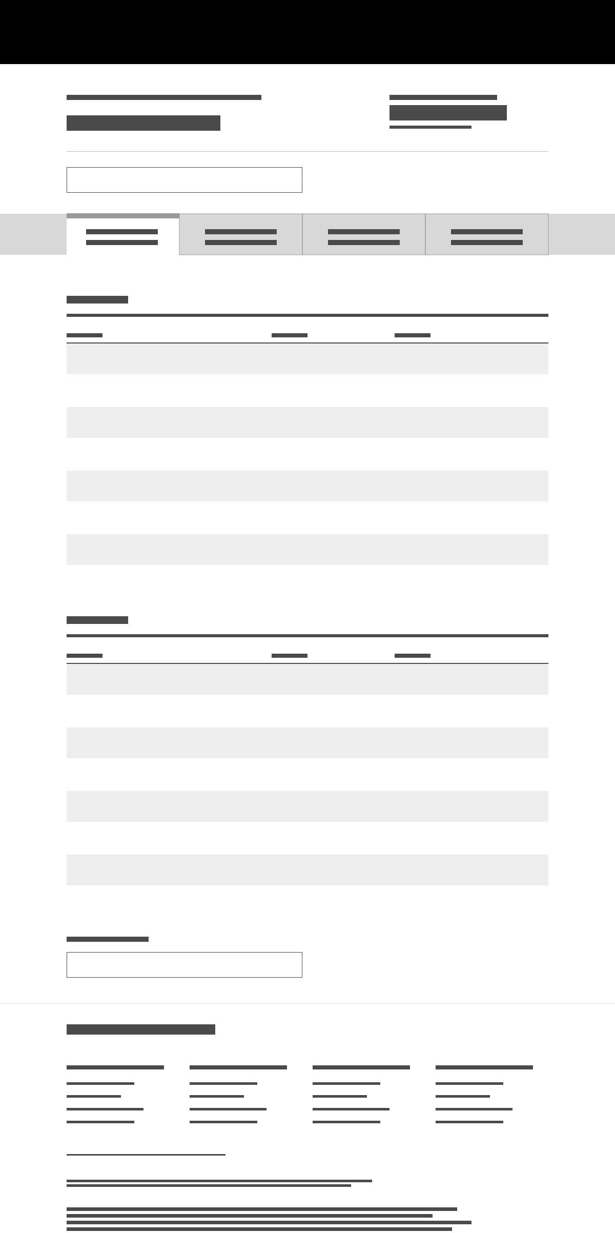 representation of a page archetype featuring tables
