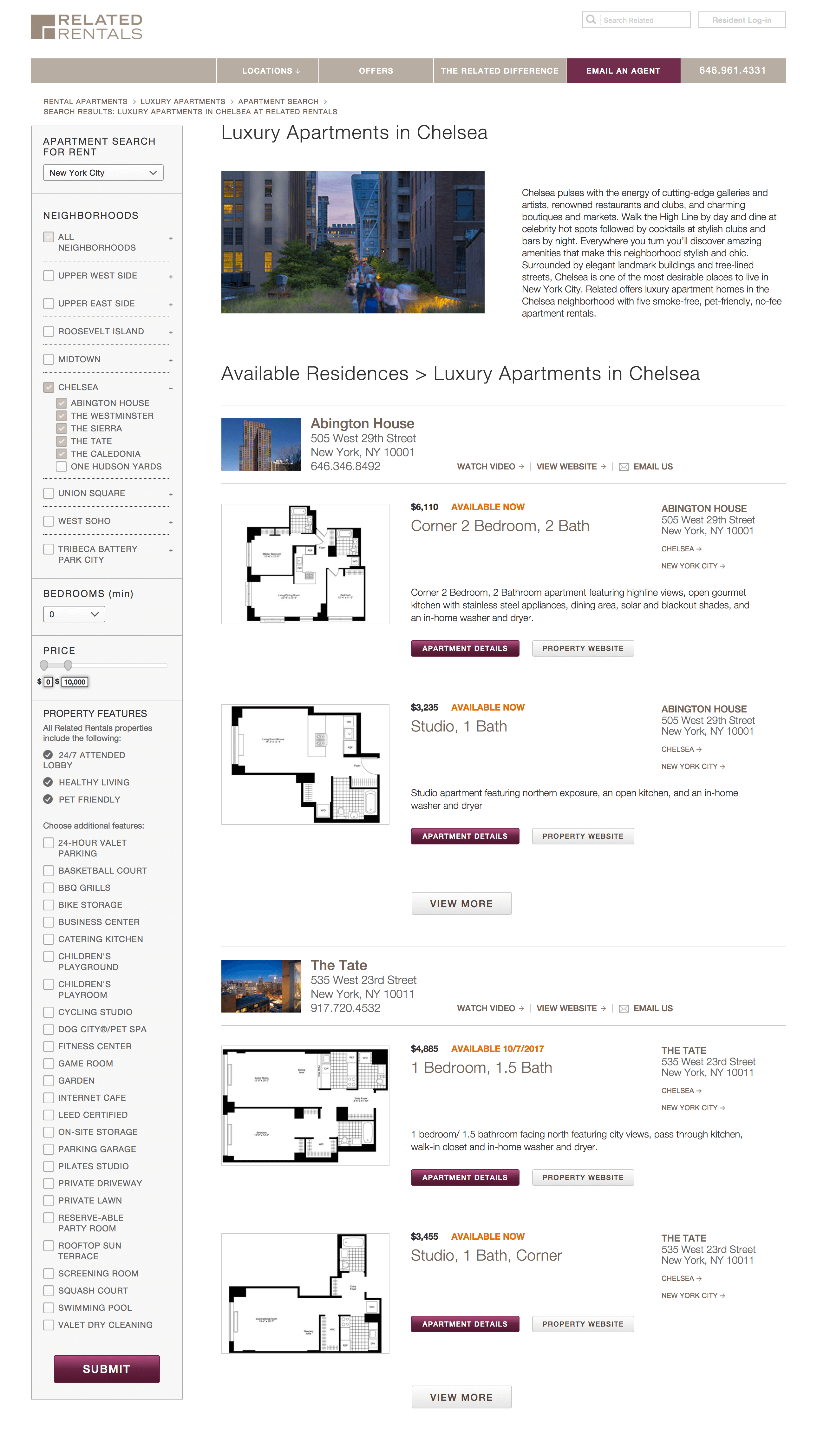 rentals search results page